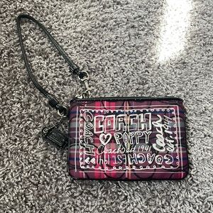 Coach Pink plaid black sparkle monogram wristlet